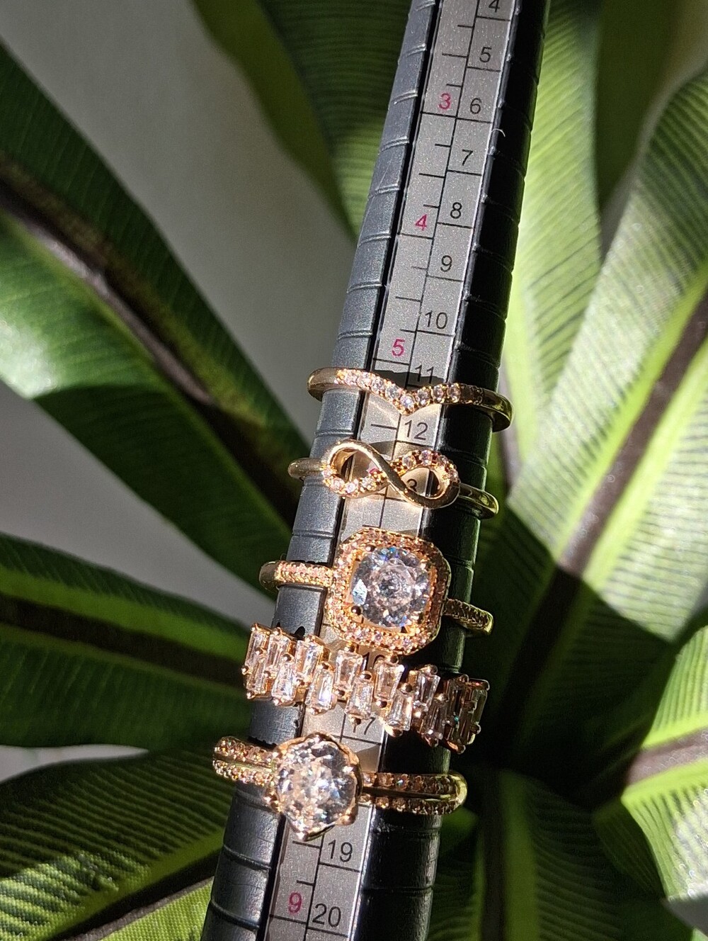5 Piece Gold Adjustable Cubic Zirconia Ring Bundle